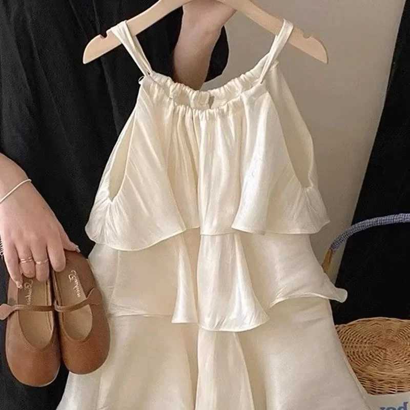 Summer New Sle Baby Girls Sweet Dress Korean Fashion Childrens Clothing Childrens Girls Ruffle Edge Small Fresh Suspension Dress W250326