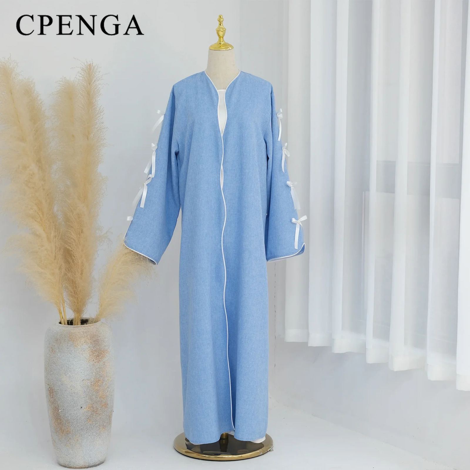 Bow public kimono Abaya Dubai y Saudi women Muslim humble cardigan wool sweater Caftan Marocain Musulmane 250326