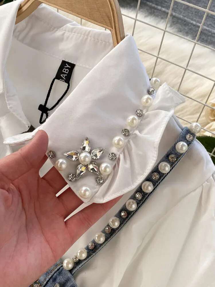 hoodie Spring Autumn New Blouse Women's Dia Beaded Puff Sleeve Blusa Top Tassel Pearl Sg Waistcoat Two-Piece Stacking Shirt C813 jacket