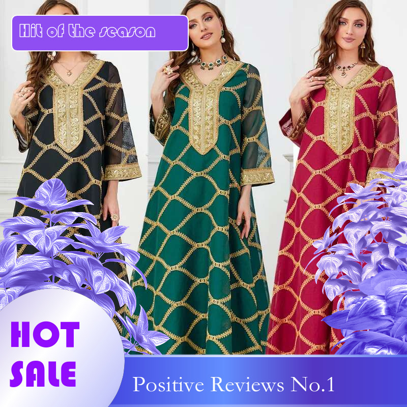 Dongdumaoyi Midden Oosten Arabische Dubai Damesmode Hot Selling Jurk Met Lange Mouwen W