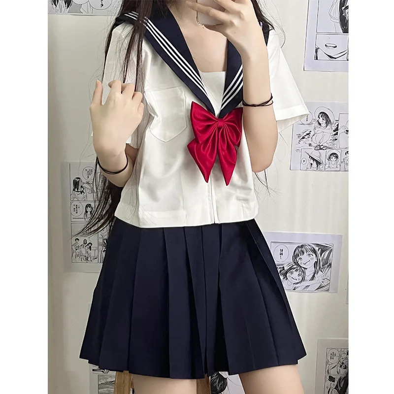 Japan School Uniform Girl Jk Set Sexy Spring and Autumn Red Tie White Three Basic Sailor Womens Long Sleeve 250326