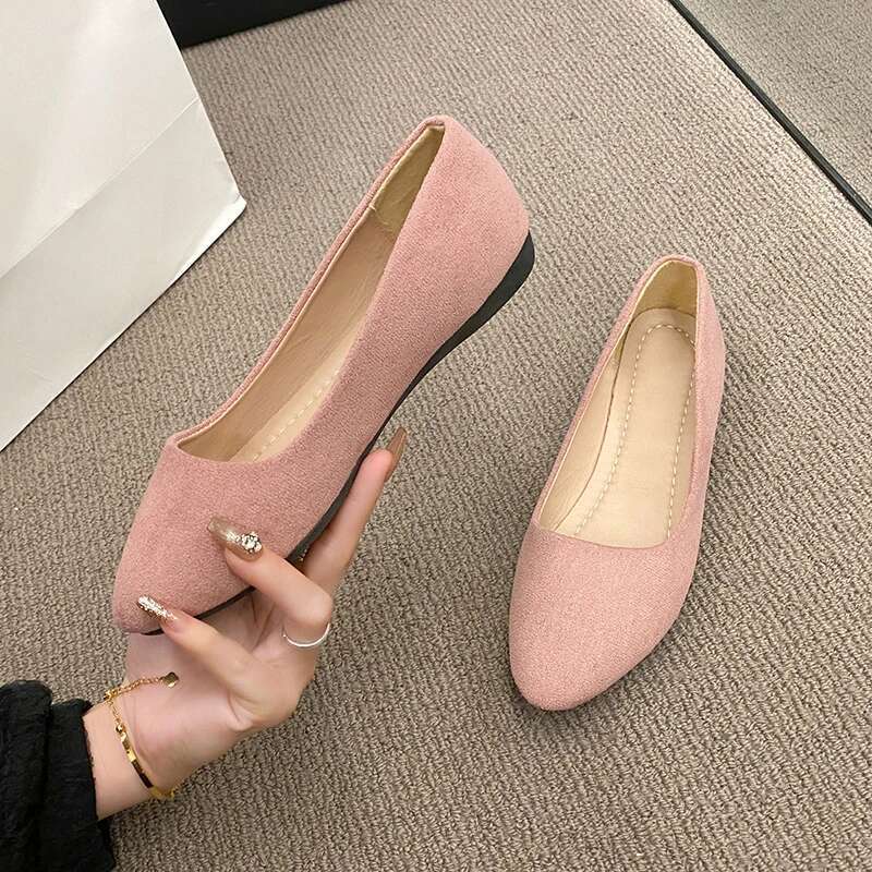 Plus Size 35-42 Women Slip on Candy Color Woman Boat Shoes Black Faux Suede Ladies Ballet Flats