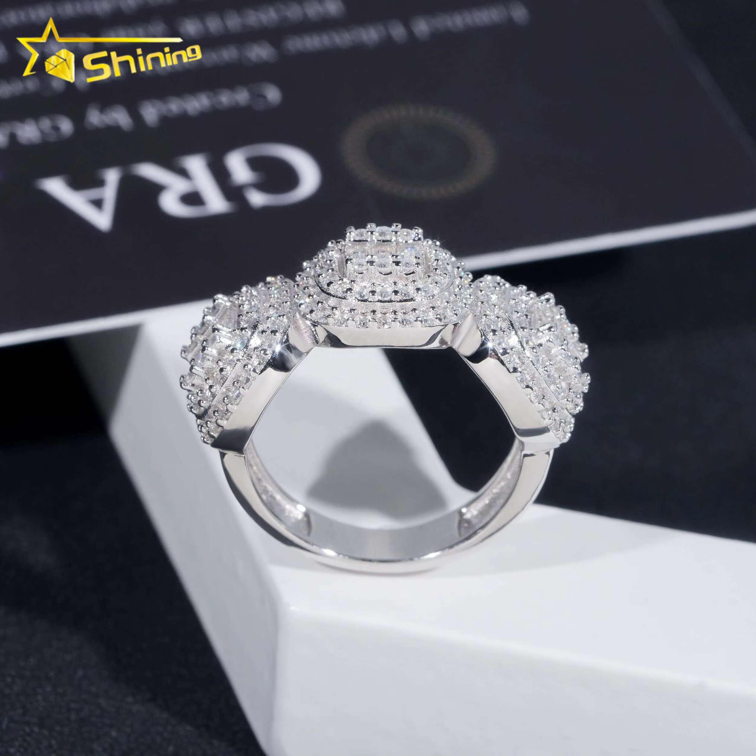 Hot Sale Fashion Jewelry Hip Hop Iced Out Rings 925 Silver VVS Diamond Moissanite Ring