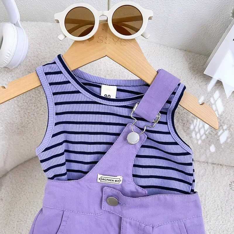 Summer Fashion Kids Girls Suspended Suits New Striped Vest Tops Baby Girl Shorts 2-piece setT250327