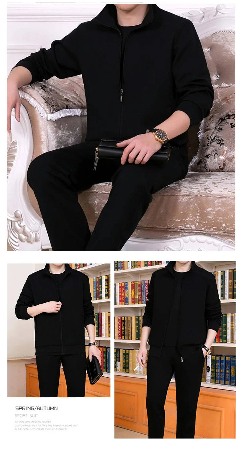 Two piece set for middleaged and elderly men casual wear sportswear long sleeved mens version solid color cardigan wool sweater 250326