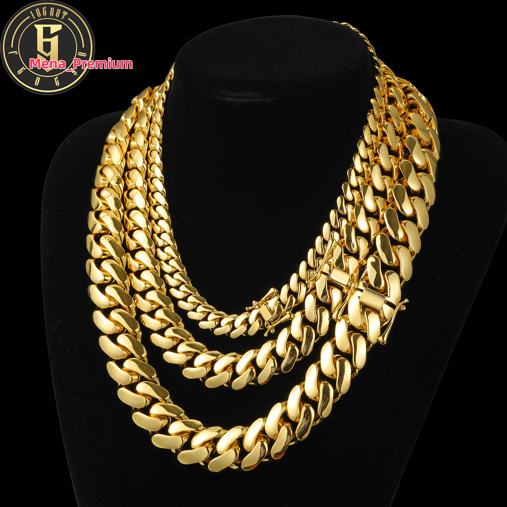 Cadena Cubana Fashion Jewelry Hip Hop Mens 10mm-22mm 14K 18K Gold Plated Diamond Cut Miami Cuban Link Chain Bracelet Necklace