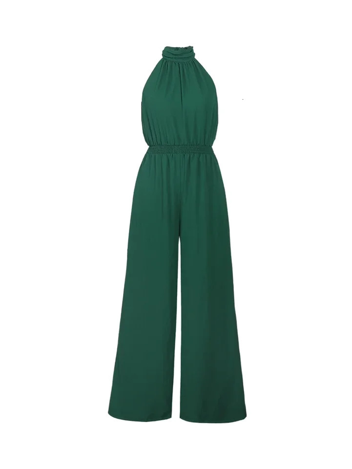 SpringSummer Womens Casual Solid Color Pendant Neck Sleeveless Wide Leg jumpsuit Choice for Summer 250326