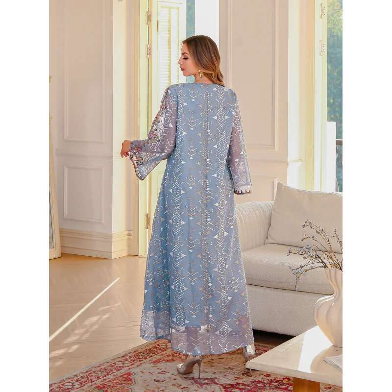 Dongdumaoyi Moslim Elegante Geborduurde Jurk Midden Oosten Kleding Touw Gewaad Abaya Vrouwen Lange W