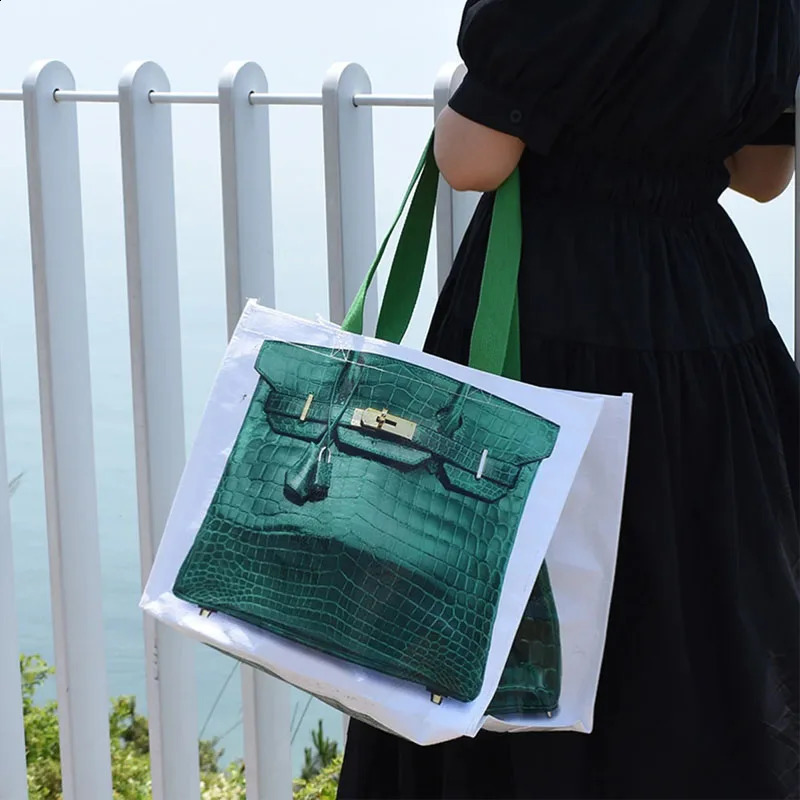 Laminated Portable Woven Bag PP Plastic Waterproof Laminated Snakeskin Bag Luggage Packaging Storage Woven Shopping Bags 250325