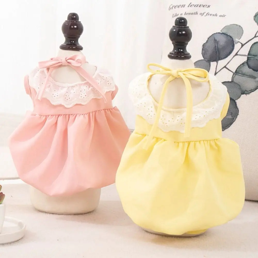 Summer Solid Color Cat Princess Dress Breathable Soft Cat Lace Skirt Elastic Thin Cat Dog Costume 250326
