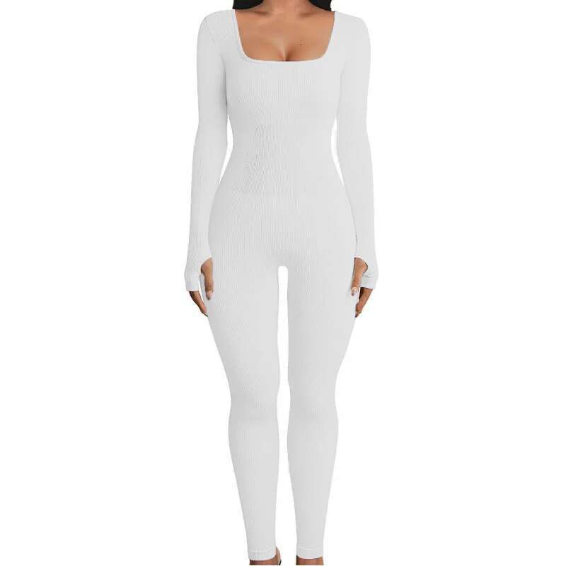 Dongdumaoyi Nieuwe Herfst Winter Vierkante Hals Butt Lifting Slim Fit Sexy Geribbelde Yoga Workout Jumpsuit Dames