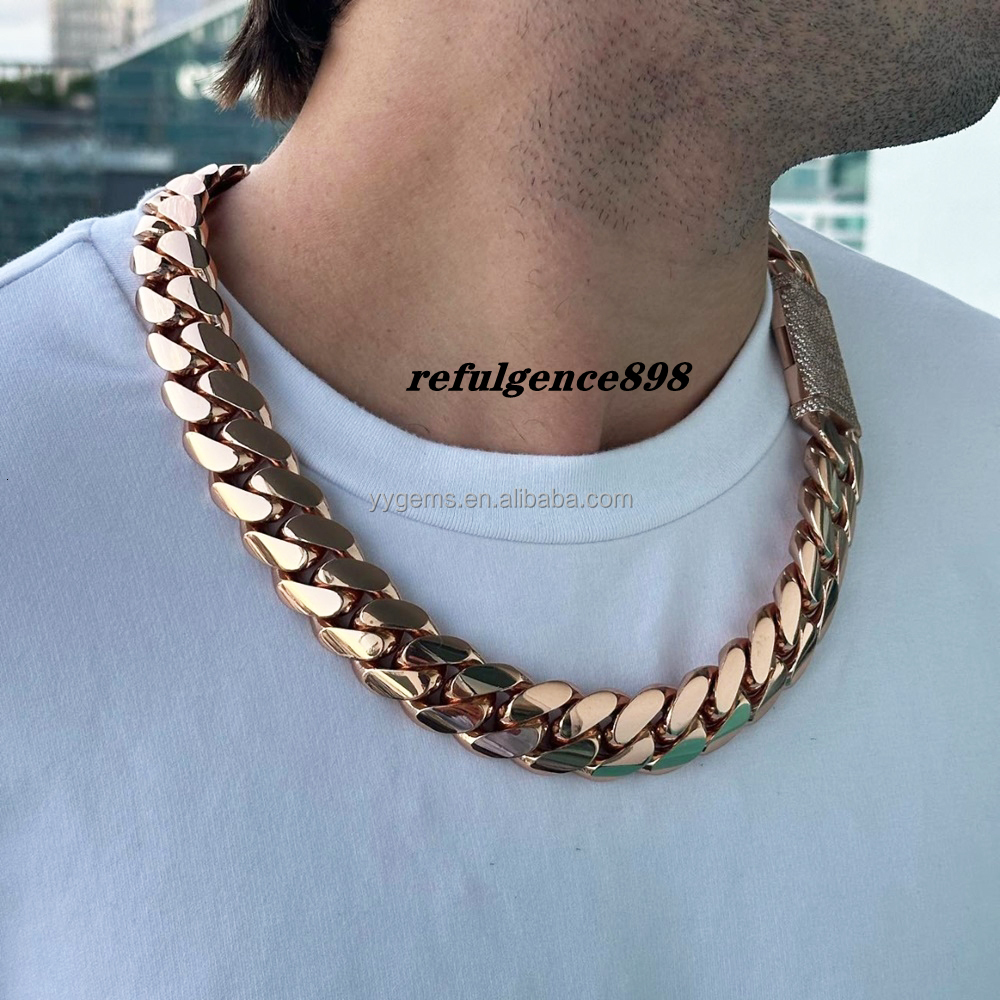 Custom Rose Gold Plated 24MM Wide Miami Cuban Link Chain Solid Silver Men Chain Moissanite Lock Cuban Chain Necklace Jewelry