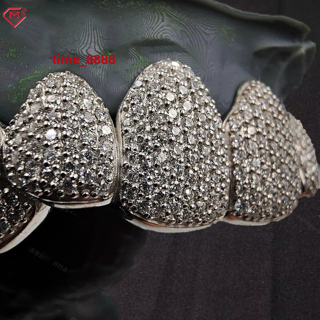 Teeth Grillz Custom 8 Tooth Deep Perm Cut Single Iced Out Diamond Pass Test S925 Moissanite Grillz for Teeth