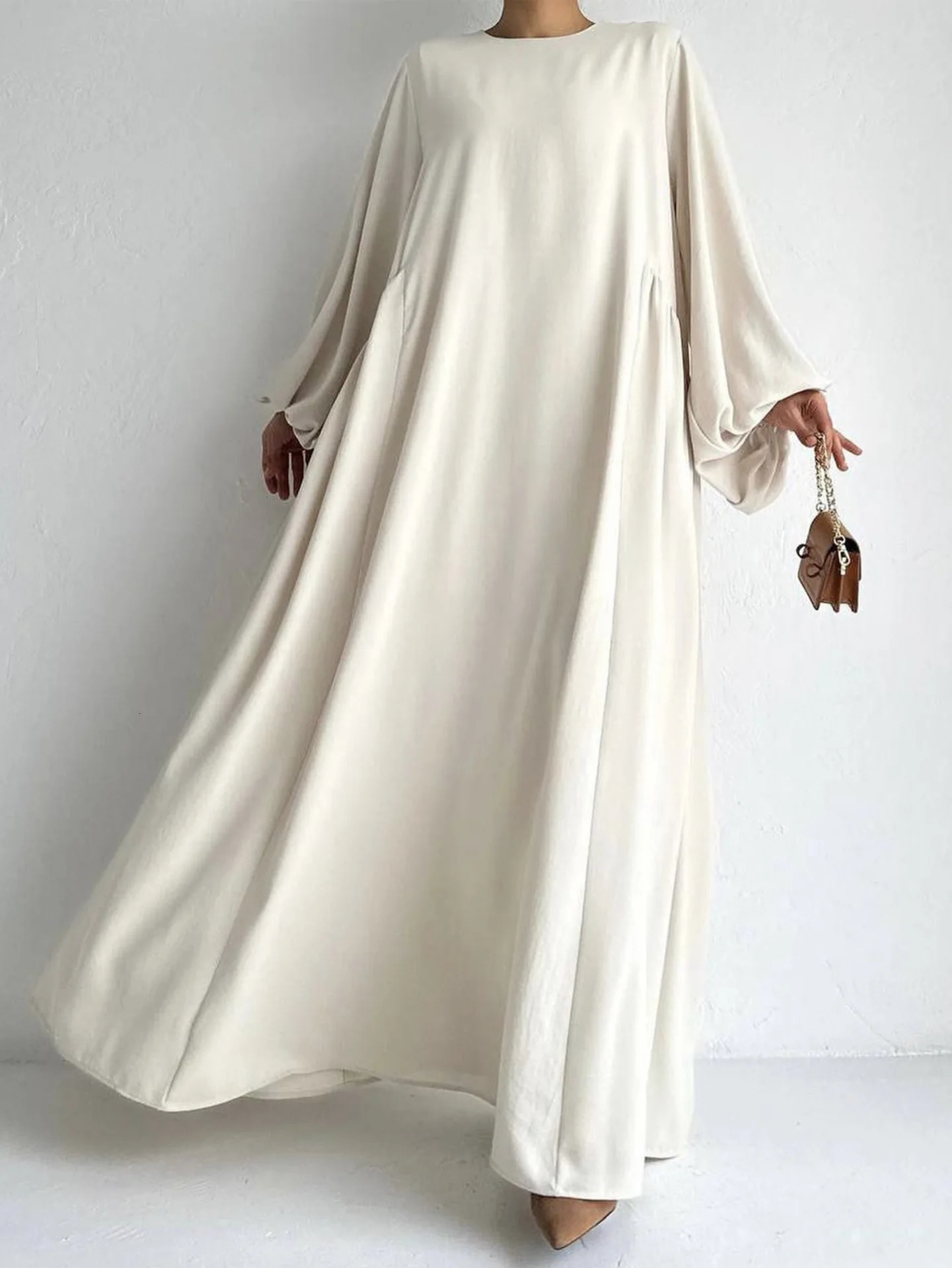 Womens Muslim Dress Simple Solid Abaya Ramadan Elegant Casual Flat Long Humility 250326