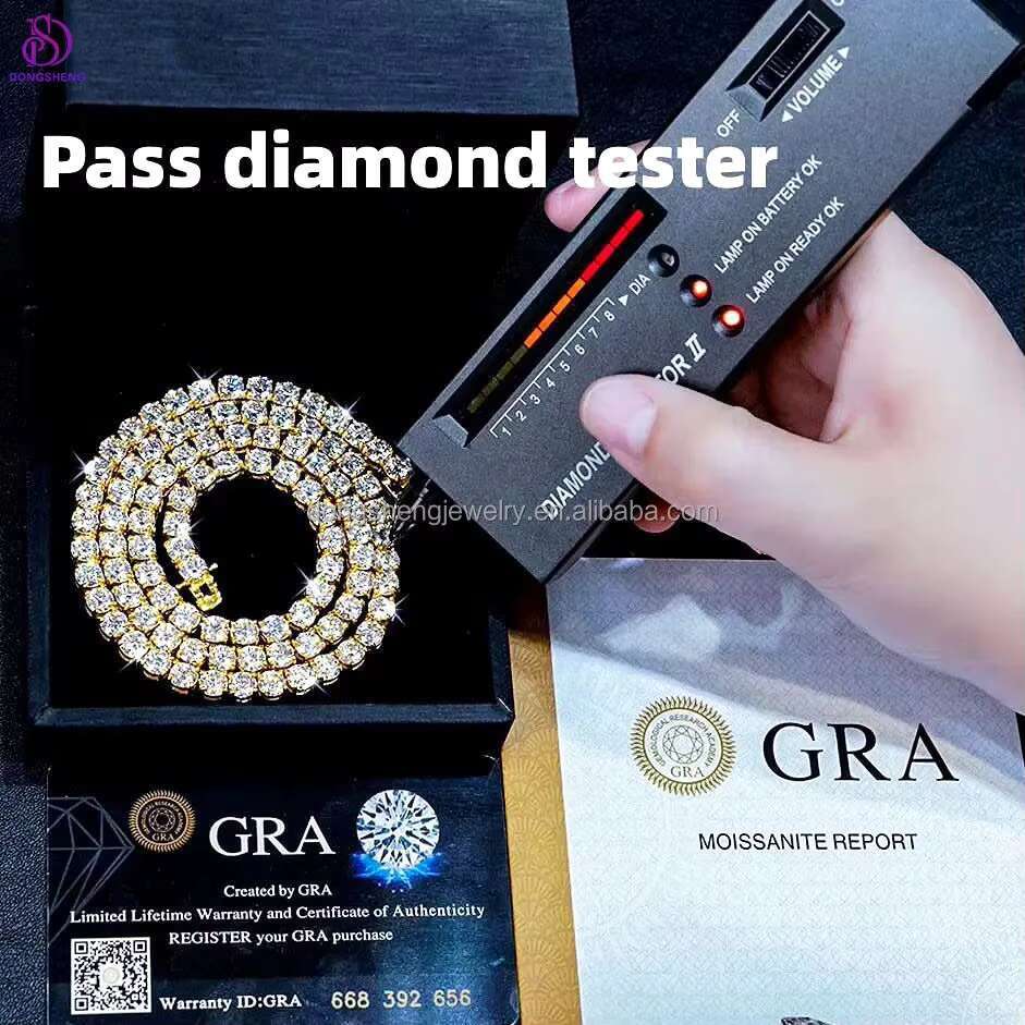 2023 Hot Selling Golden Supplier 925 Silver Moissanite Prong Cuban Link Chain