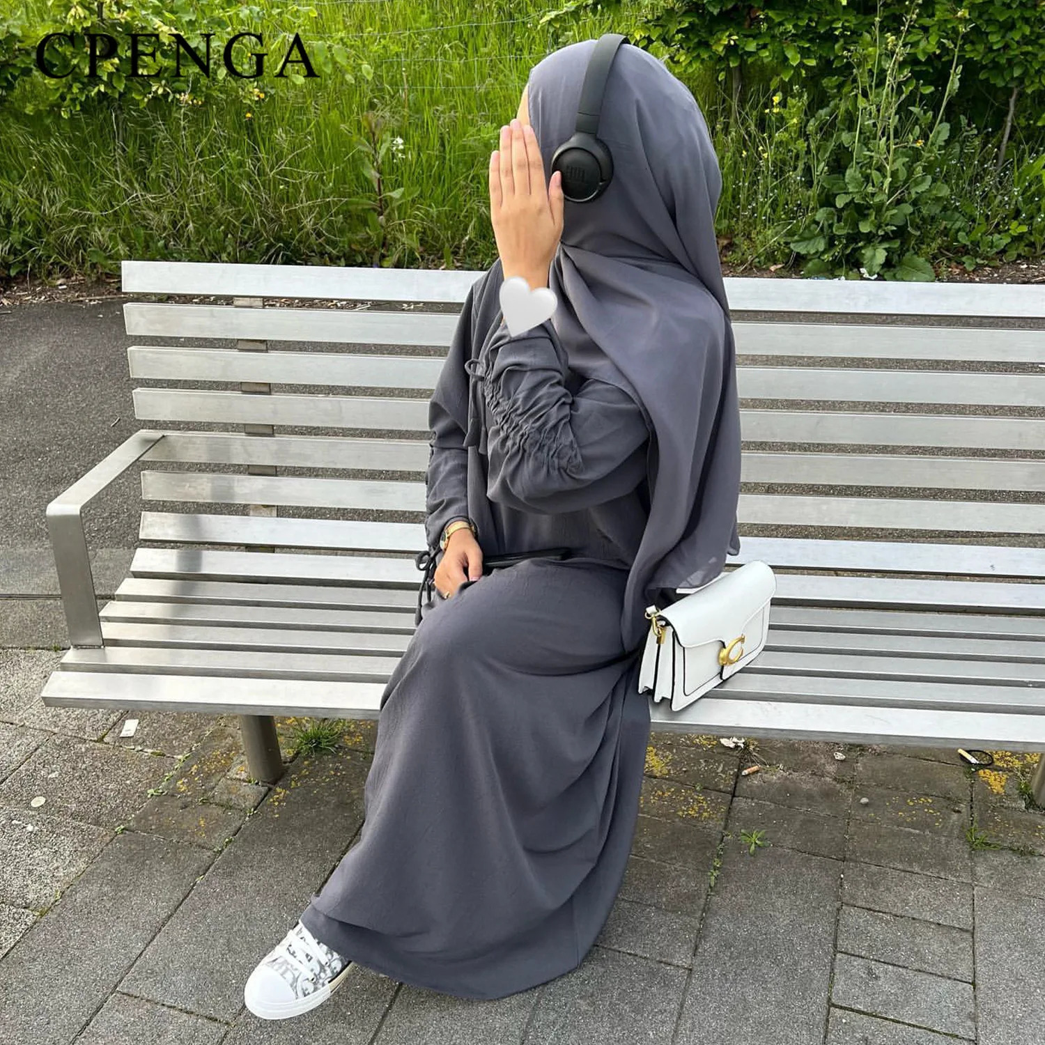 Saudi Muslim Womens Modest Dress for Eid al Fitr Dubai Plain Abaya Islamic Holiday Party Solid Lace Cuff Long Clothes 250326