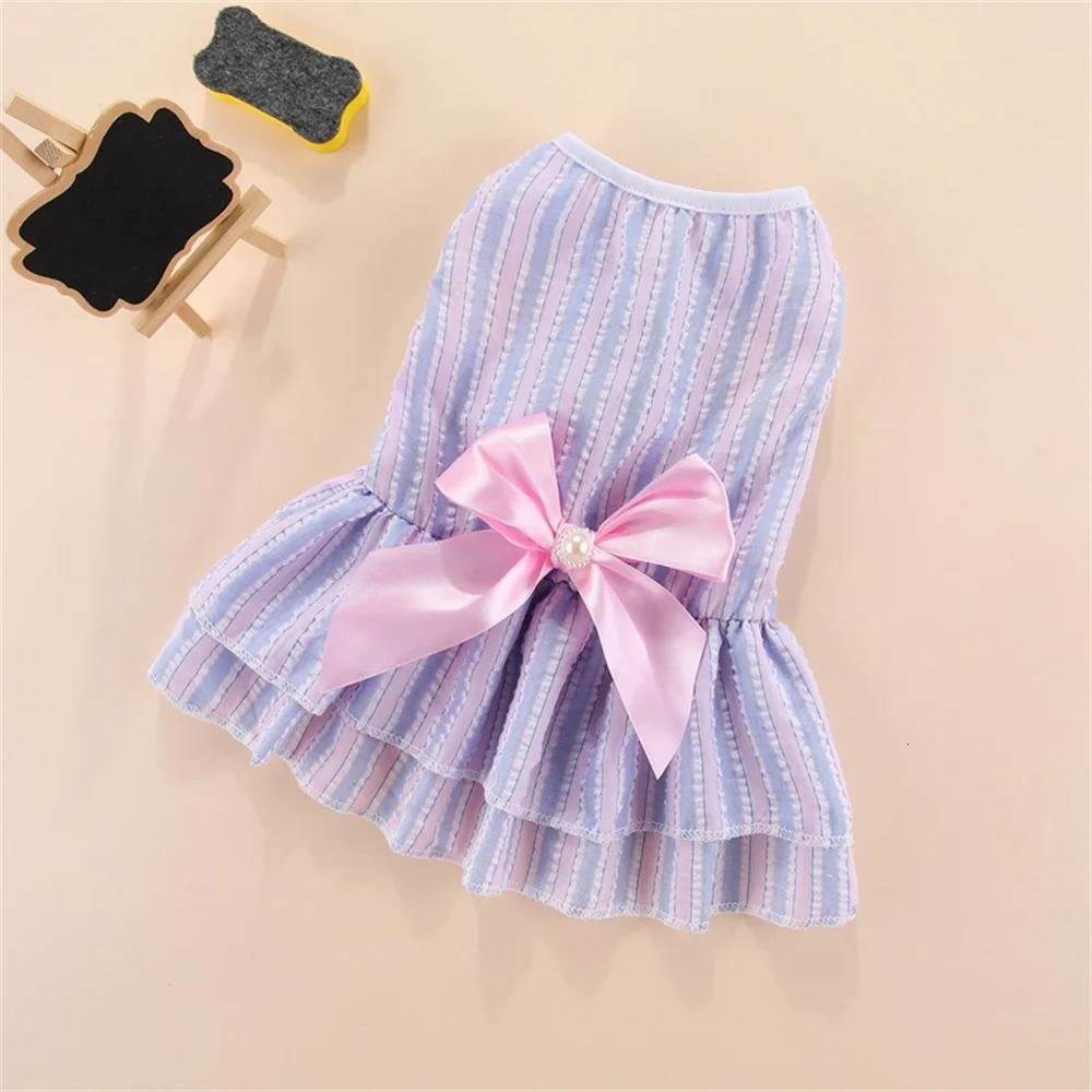 Cat Puppy Princess Dress Summer Pet Clothes Striped Plaid Dresses with Bow for Cats Kitten Rabbit Clothing ropa para gato 250326