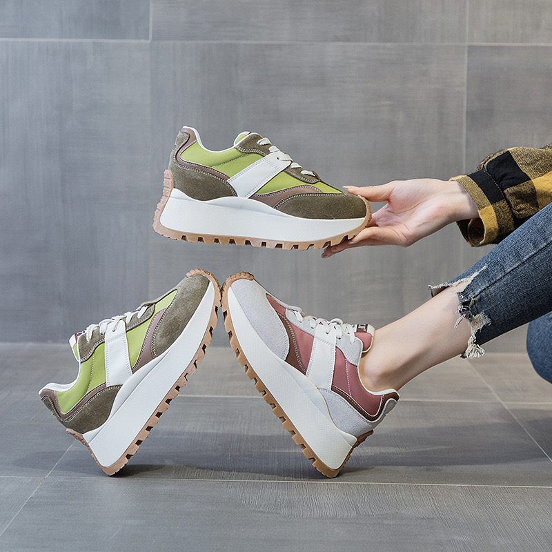 Mens Casual Sneakers Womens Designer Retro Running Fashion Split Leather Canvas New Breathable Height Increased Platform Shoes 6467 f90c