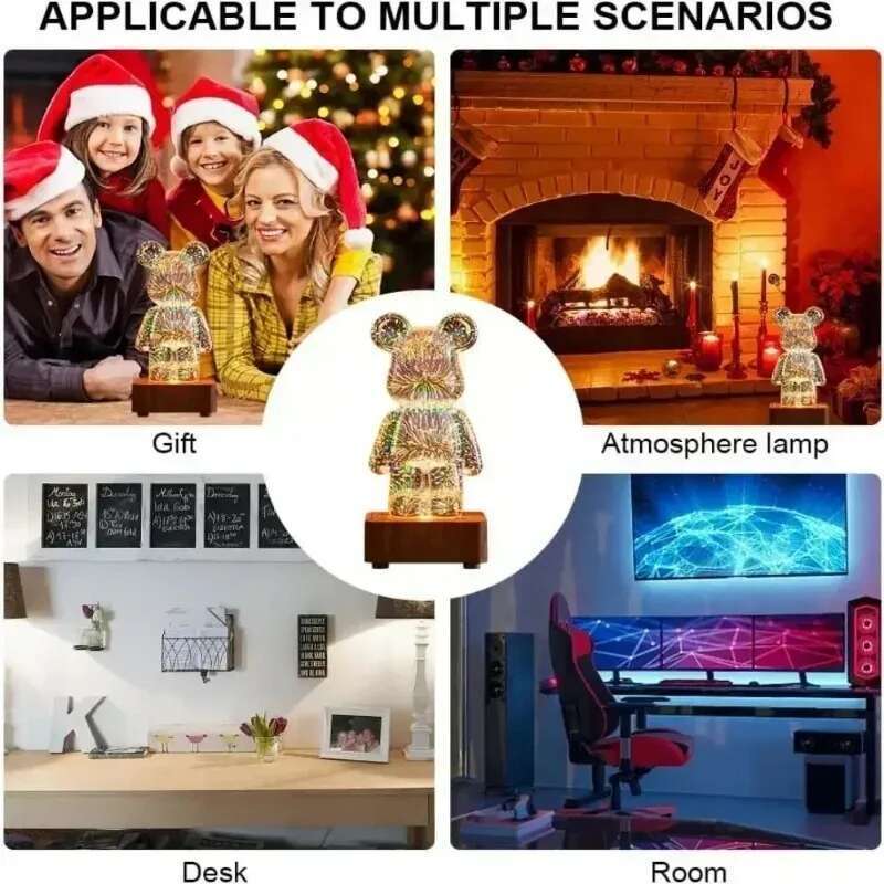 Aesthetic Fireworks LED 3D Animal Statue Glass Bear Sculpture Projector Lamp Figurine Accessories