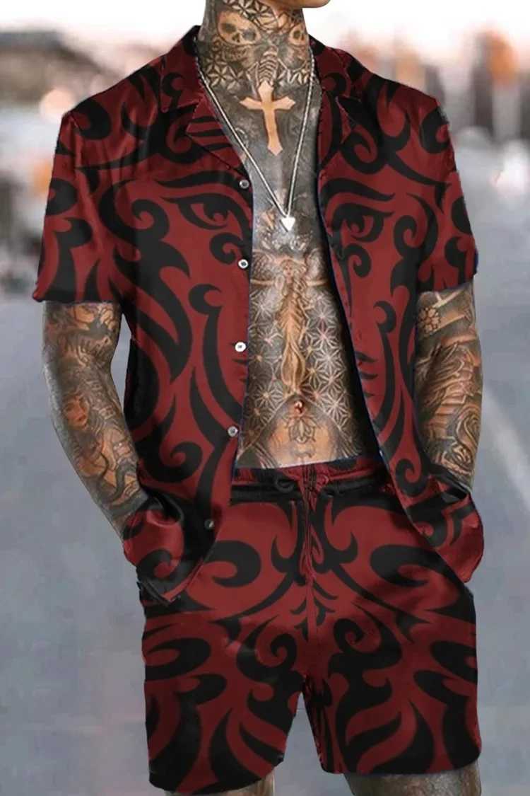 Mens suit printed collar 3D printed short sleeved casual beach shirt ultra-thin 2PCS set vacation Hawaiian mens clothingXJ250326
