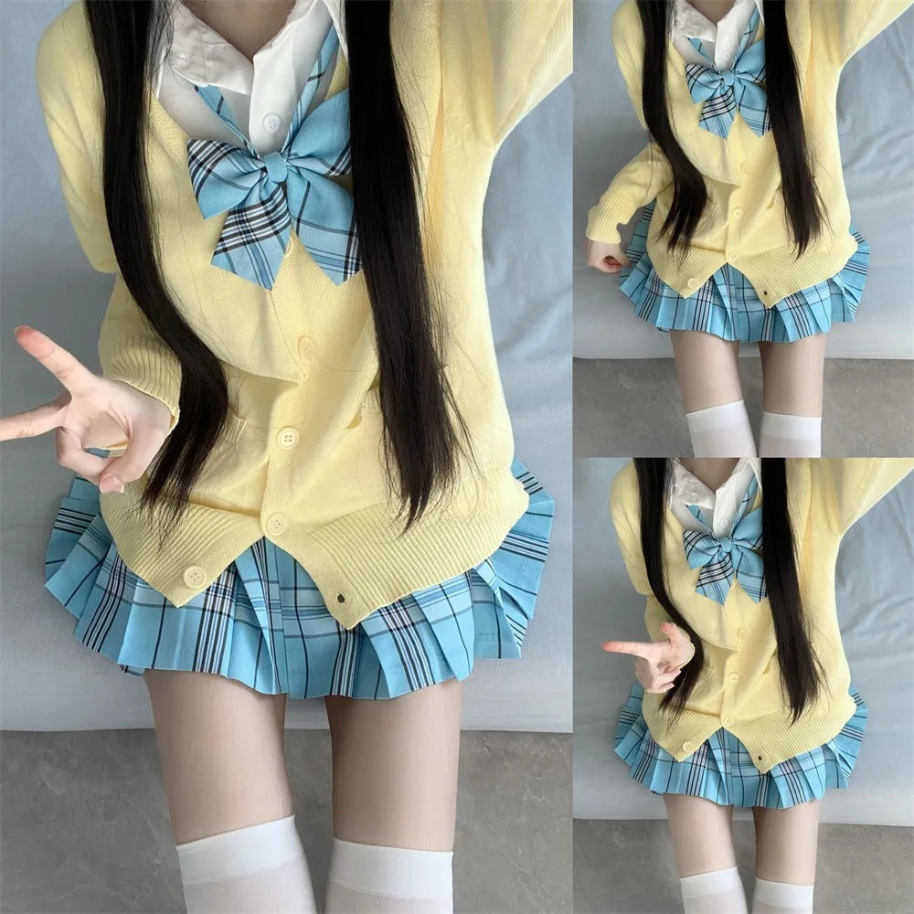 3piece set of multicolor sweaters and plaid skirts for Japanese Korean school uniforms JK uniform with bow graduate clothing 250326