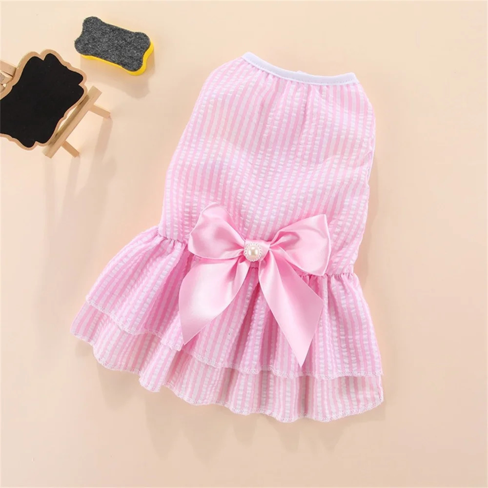 Cat Puppy Princess Dress Summer Pet Clothes Striped Plaid Dresses with Bow for Cats Kitten Rabbit Clothing ropa para gato 250326
