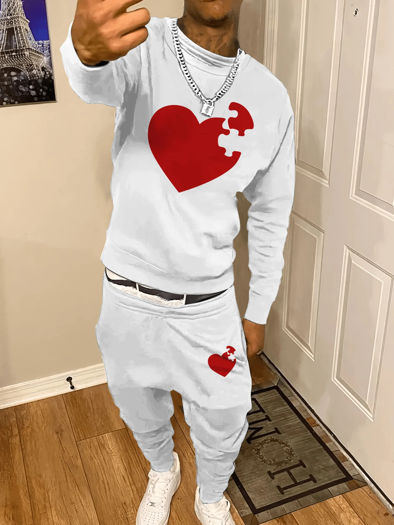 Fashionable autumn and winter sports shirt pants set for men loose casual fit suitable shirts printed long sleeved 250326