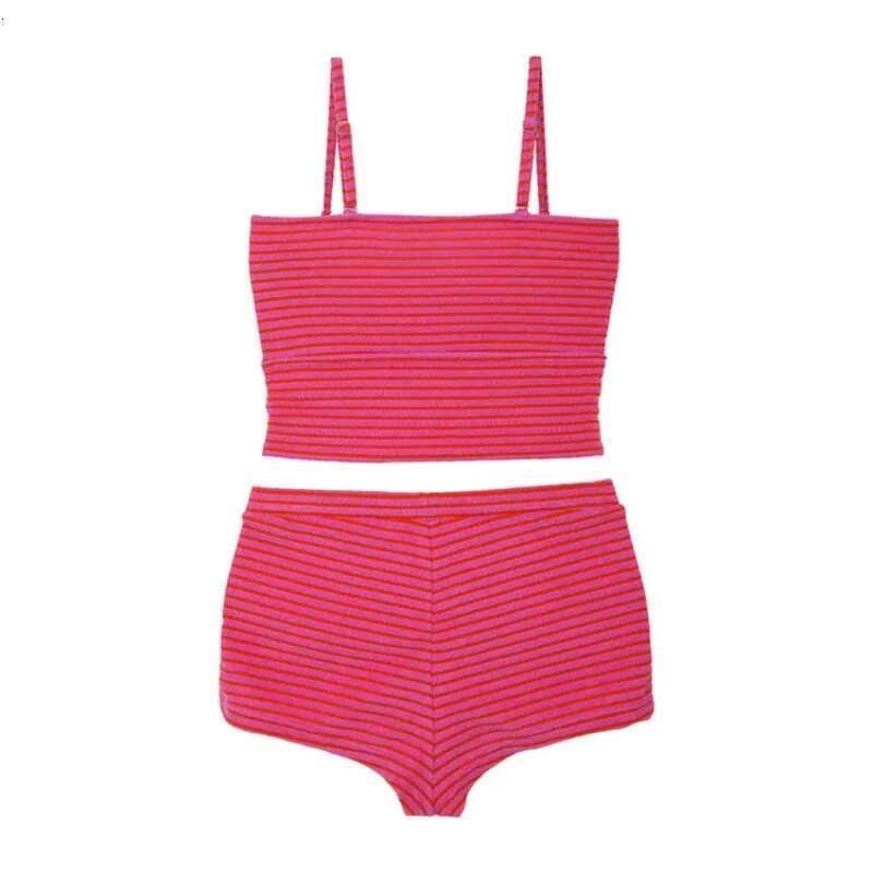 New Sexy Pink Check Padded Bikinis Two Pieces Swimsuit Women Swimwear Beach Wear Bathing Suits Korean High Waist Bikini Set 2025