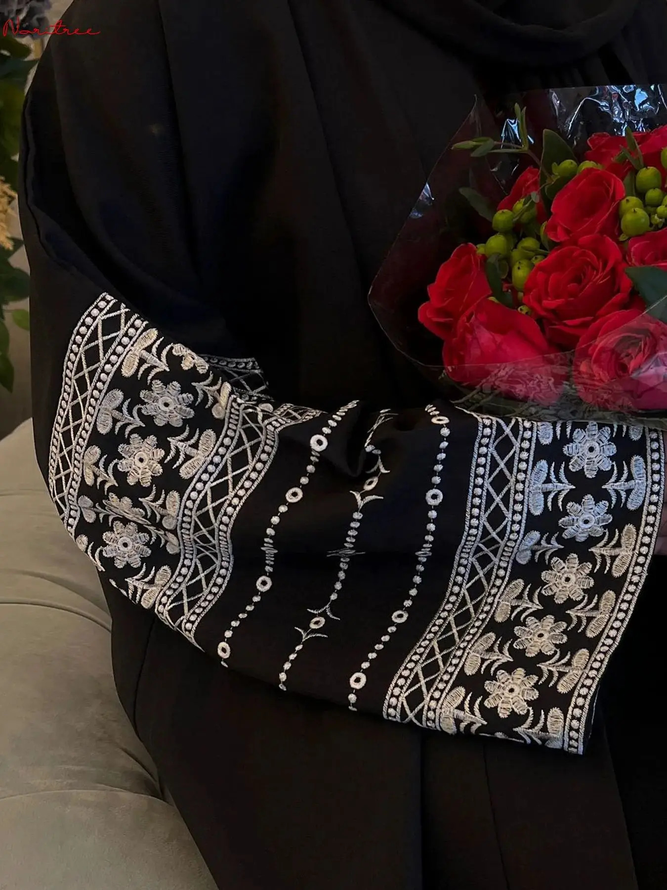 Fashion ed kimono oversized Muslim robe Syari womens fulllength clothing worship service Abaya with belt wy1946 250326