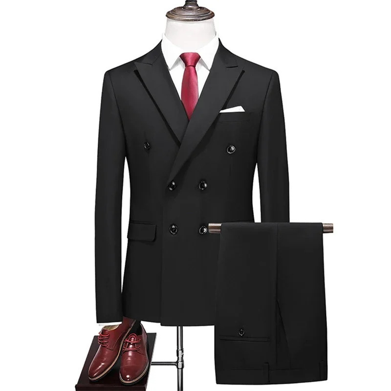 Traje De Hombre Elegant PioneerPants Mens Fashion Business Casual Gentleman Double Chest British Style Plus Size Set 250326