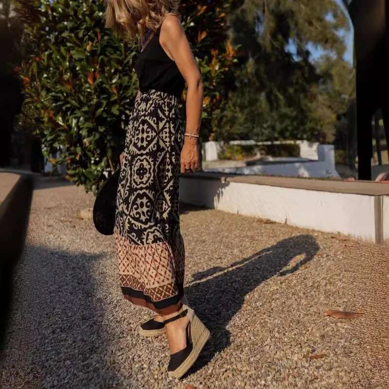 Dongdumaoyi Zomer Nieuwe Print Losse Patchwork Damesmode Uitlopende Rok C