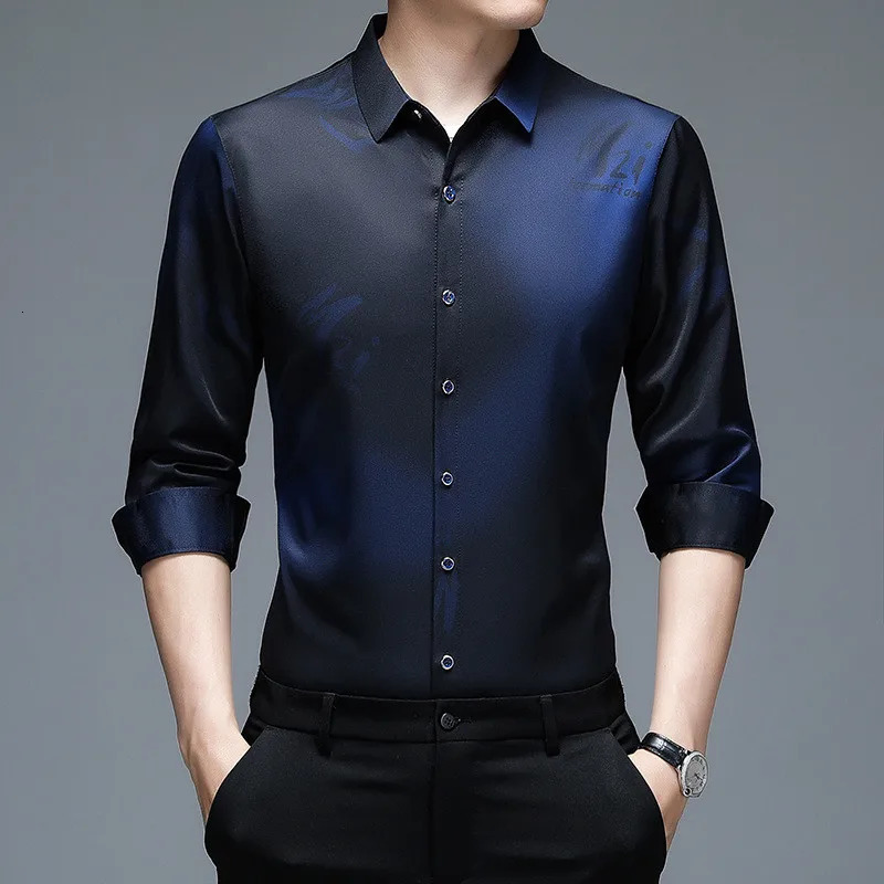 Wine red black mens dresses fashion long sleeved slim fit wrinkle resistant soft highquality shirts 250326