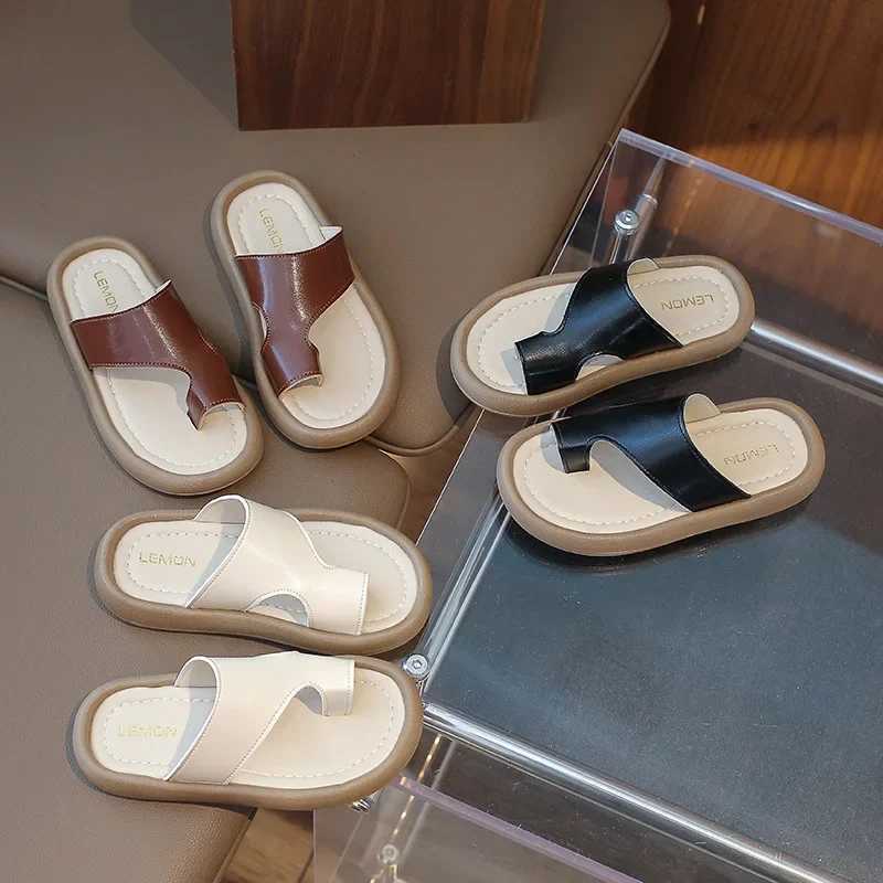 Slipper Black brown childrens slider summer new girl fashion sandals toe and round head baby boy apartment size 26-35 S25326
