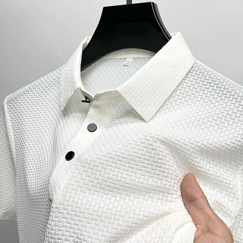 Fashionable highend mens short sleeved highquality ice silk polo shirt comfortable and breathable summer casual Tshirt 250327