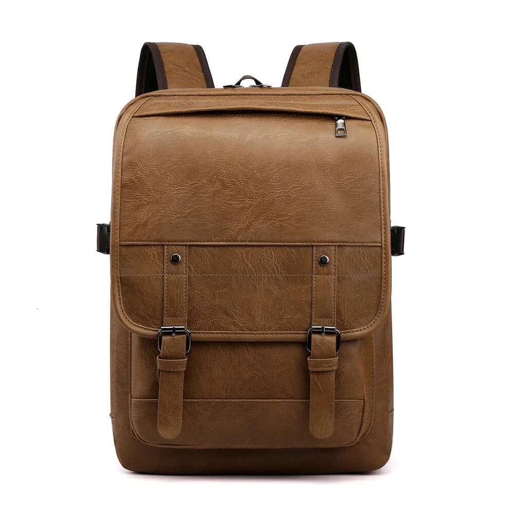 Tilorraine Traveg Business Men's PU Backpack Fashion Leisure Student Schoolbag Leather Vintage Shoulder Bag Men