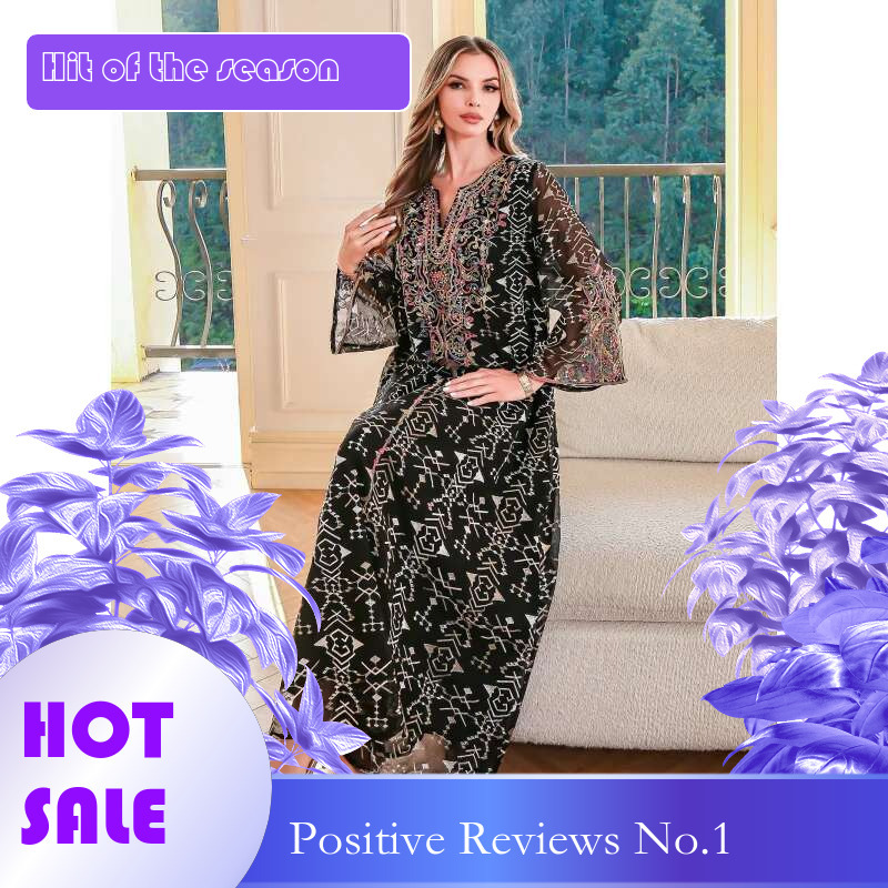 Dongdumaoyi Midden Oosten Moslim Gewaad Borduren Vrouwelijke Jurk Dubai Abaya Vrouwen Touw W