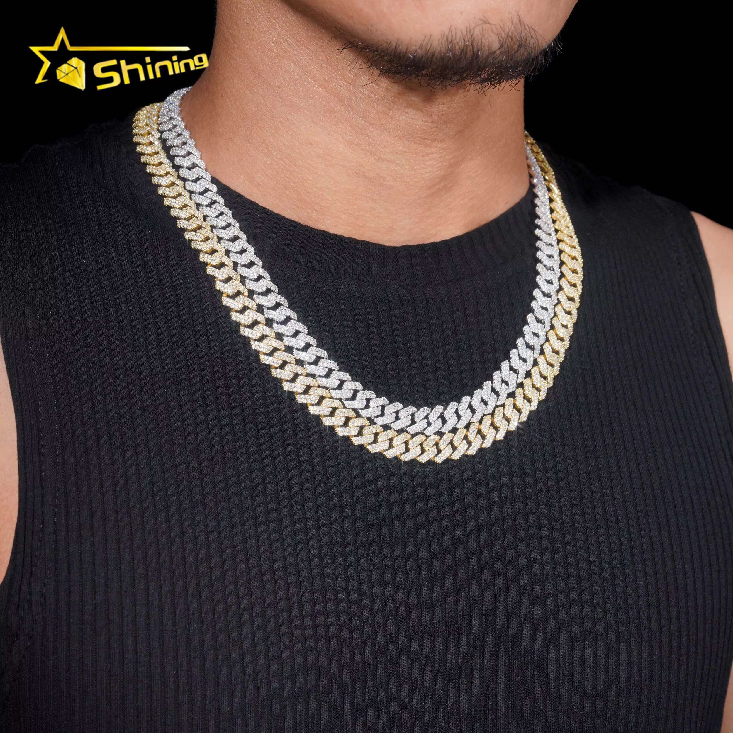 RTS Fine Jewelry Pass Diamond Tester 10MM Gold Plated 925 Sterling Silver VVS Moissanite Diamond Men Hip Hop Cuban Link Chain