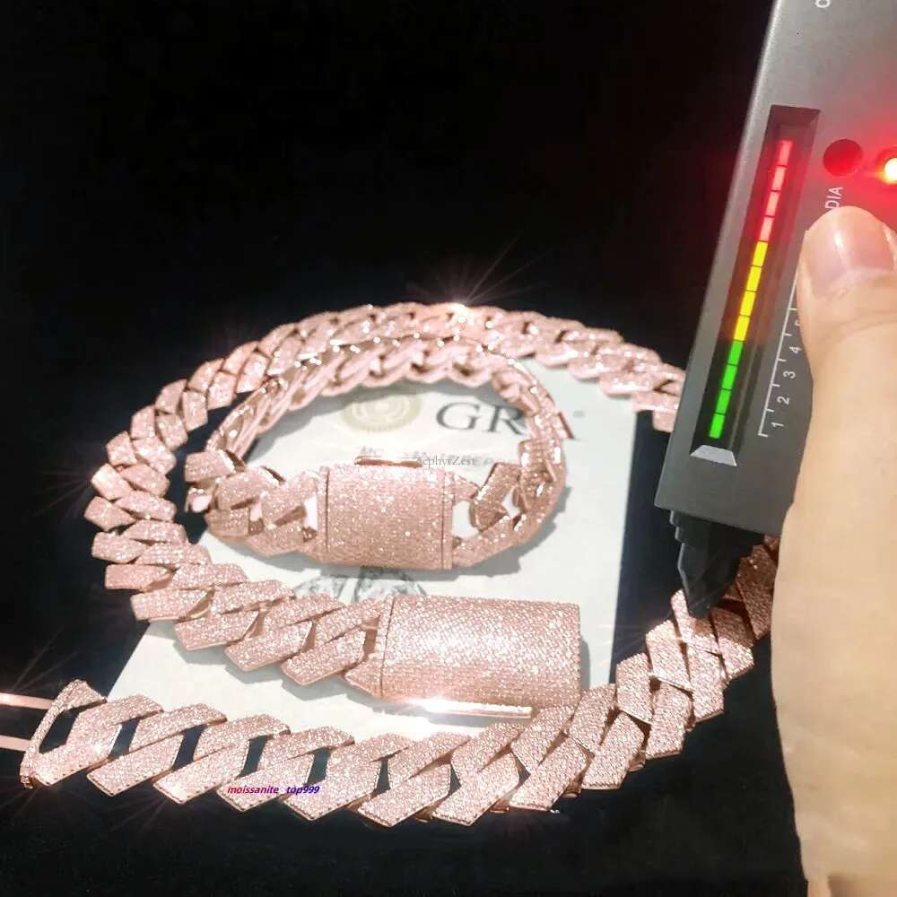 20MM Width Soild Sier Iced Out Moissanite Cuban Chain Necklace for Men's necklace AAAAA+