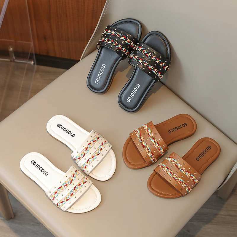 Slipper Girls anti slip and multi-color flat flip cover for 2024 summer comfortable PU casual flip cover size 26-36 S25326