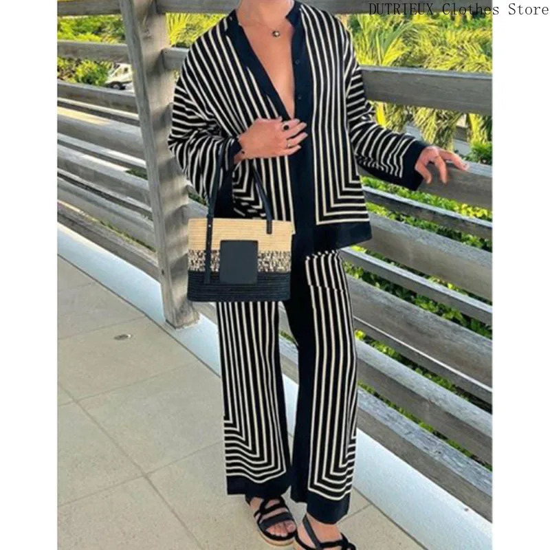 Street Fashion Retro Black Stripe Mens Set AutumnWinter Business Casual Relaxation Comfortable Trouser 250326