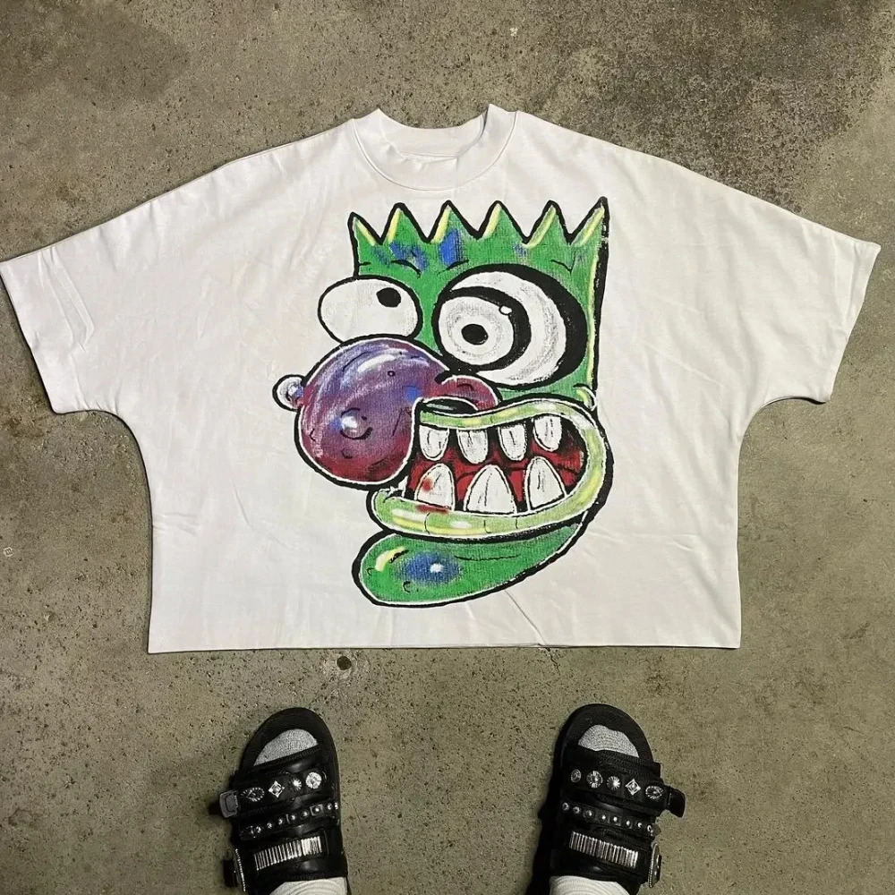 Harajuku High Street Couple Graphic Y2k Top Cartoon Devil Tshirt Printed Oversized Gothic Clothing 250326