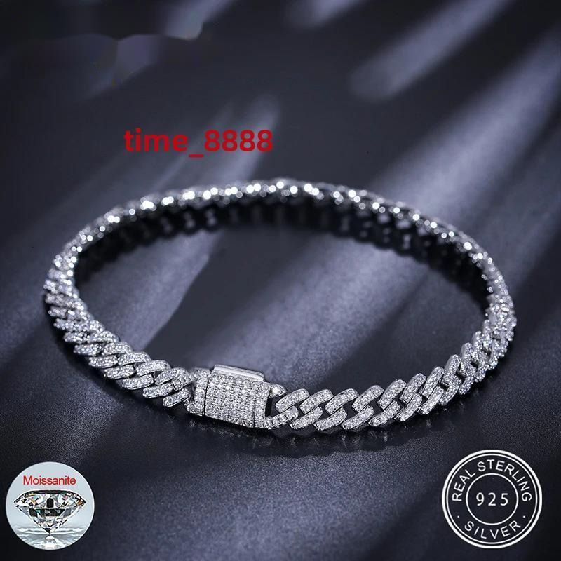 Hip Hop Rock Solid 925 Sterling Silver Created Moissanite Diamonds Cuban Bracelets For Men Women Fine Jewelry Drop shipping 6MM