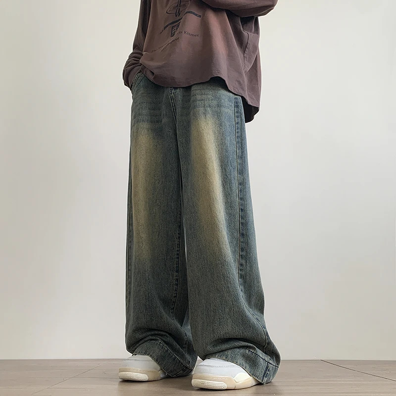 Distressed Vintage Blue Jeans Pants Men Wide-leg Denim Trousers Male Oversize Streetwear Fashion Casual Baggy Straight Jeans 250317