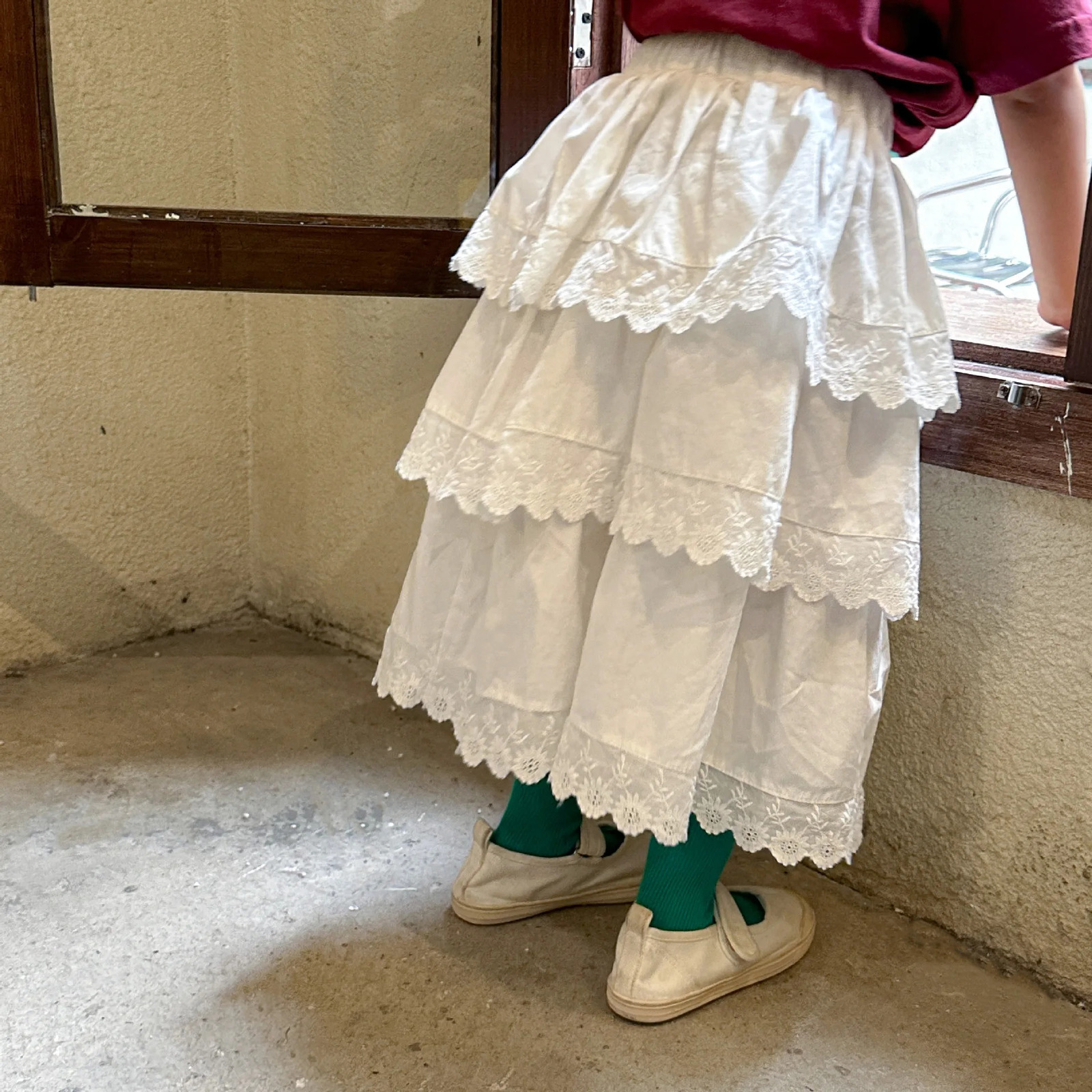 Girls Half Length Skirt Lace Princess Skirt Pure Cotton Childrens Clothing Summer Spring Autumn Baby Cake Long Skirt 250326