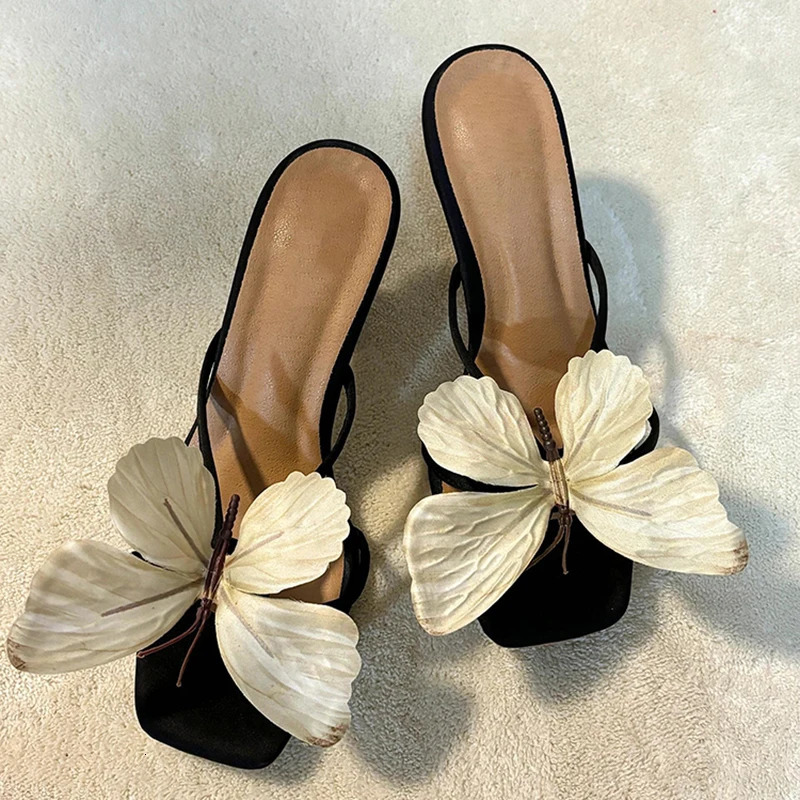 Summers open toe bow womens slider fashion elegant thick highheeled dress 250317