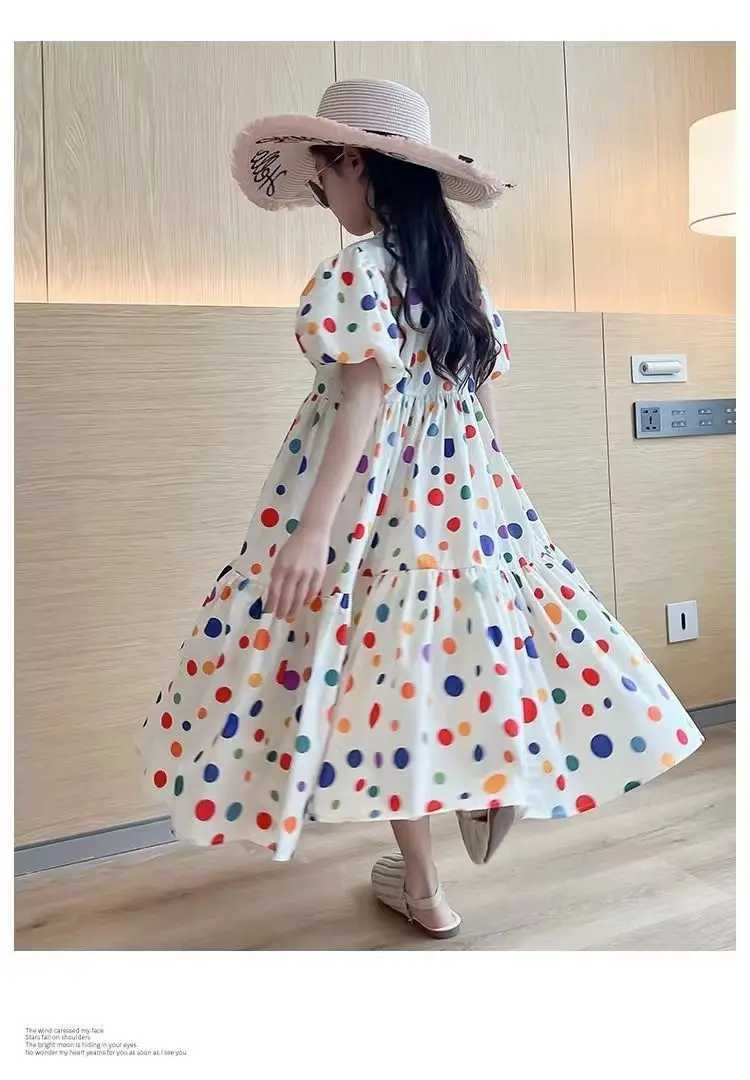 Fashion Summer Girls Dress 2025 Point Beach Girls Long Dress Bohemian Childrens Princess Loose Dress Clothing Teen 8 10 12 14 Y W250326