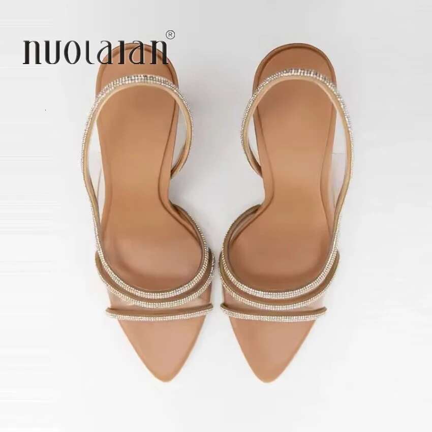 2023 Women Summer Rhie Sgback Pumps Office Lady Transparent Heeled Sandals Elegant Pointed Toe y High Heels