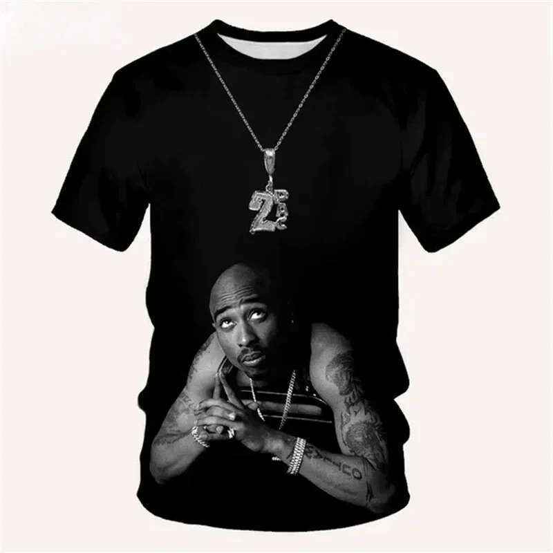 New rapper Tupac Shakur Pac D printed T shirt men s and women short sleeved oversized fashionable Harajuku children top