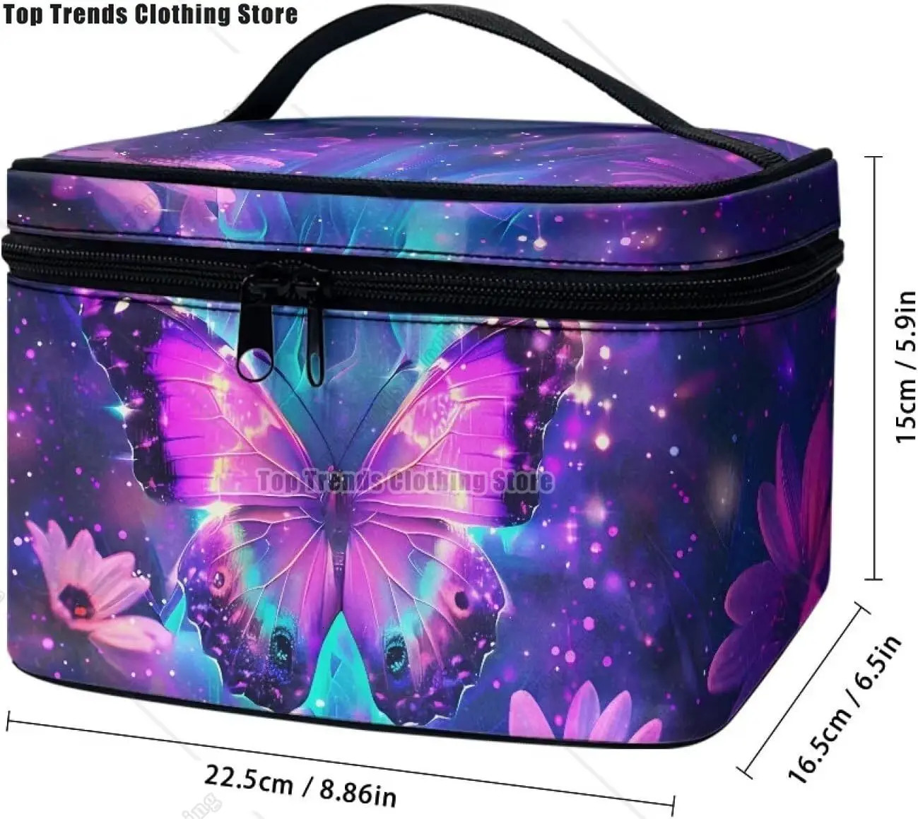 Fashion Purple Butterfly Flower Makeup Bag Womens 250326