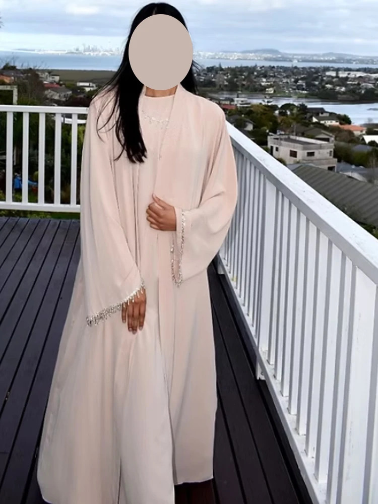 Muslim Elegant Abaya Cuff Beaded Islamic Black Dress Dubai Long Womens Evening Kaftan Morocco Wedding Ramadan 250326